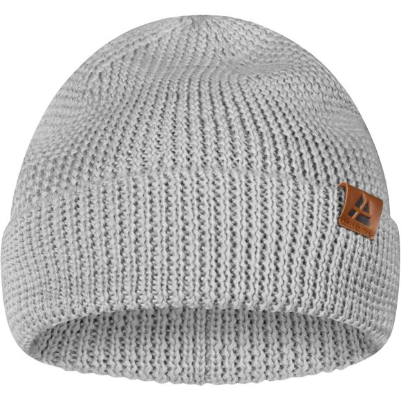 Men's Light Grey Merino Wool Fitted Stretch Beanie Stretchy Fisherman Beanie Cap - Picture 1 of 6